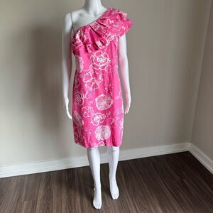Lily Pulitzer One Shoulder Sandra Ruffle Dress Size 10 Pink
